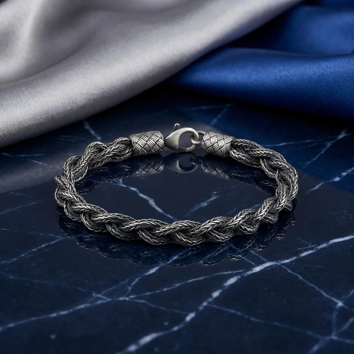 Oxidized Hand-Woven Silver Bracelet