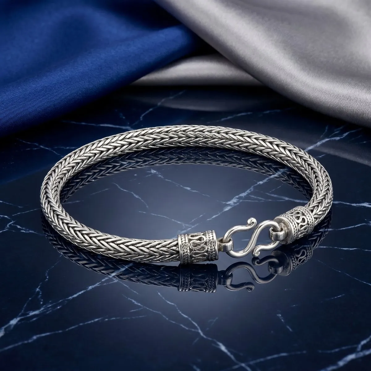 Heavyweight Wheat-Weave Silver Bracelet
