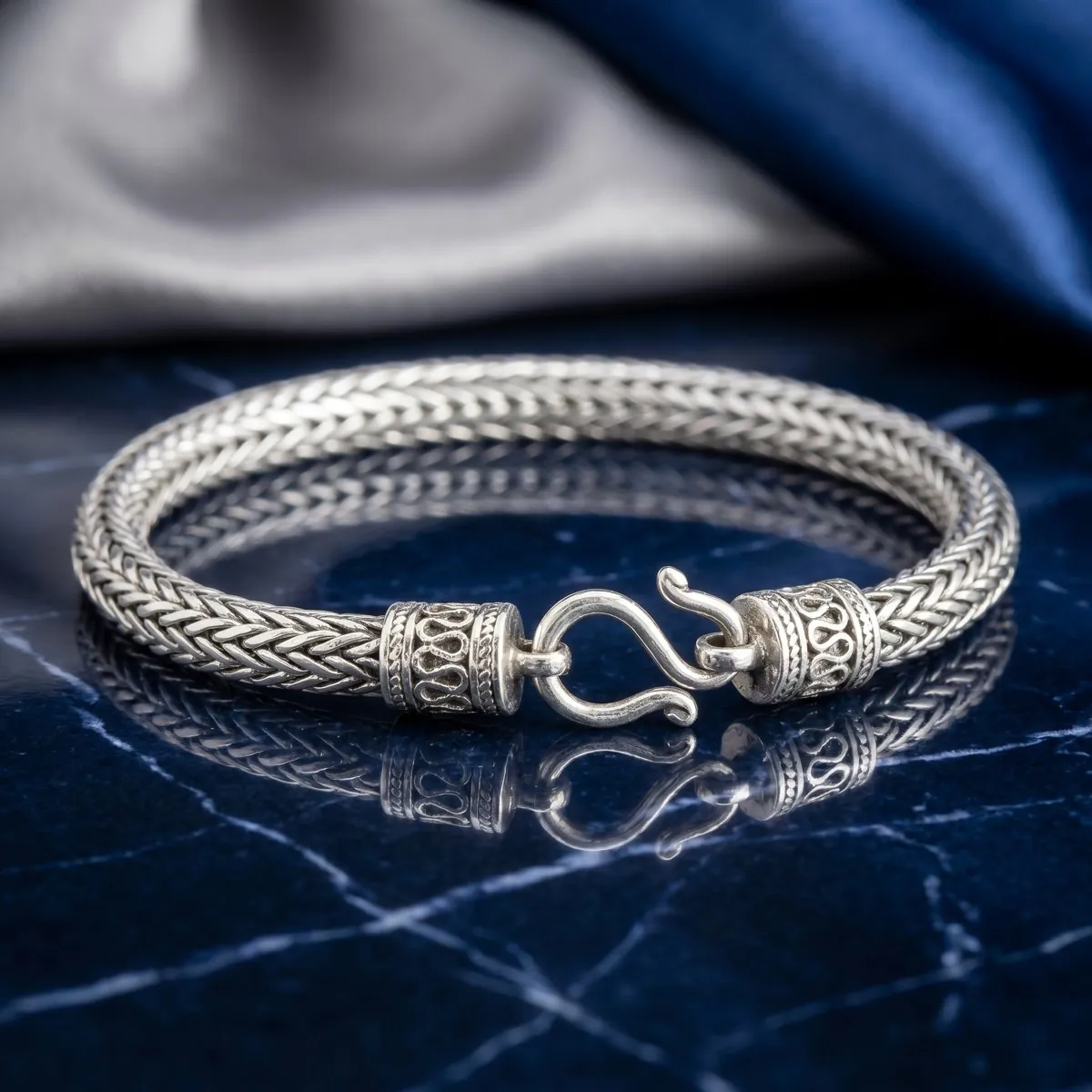 Heavyweight Wheat-Weave Silver Bracelet image 2